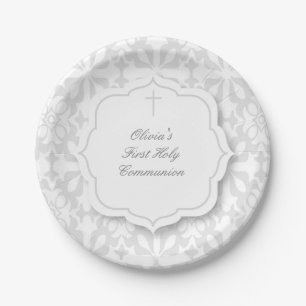 Assiettes En Carton Motif gris de damassé avec la croix
