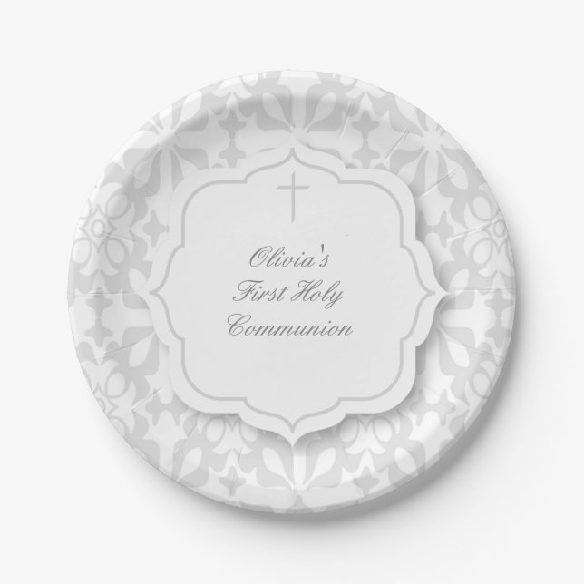 Assiettes En Carton Motif gris de damassé avec la croix (Devant)