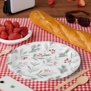 Assiettes En Carton Motif Gui et Baies de Houx