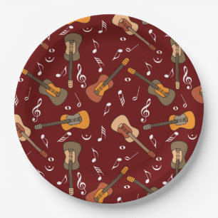 Assiettes En Carton Motif Guitare Music Notes
