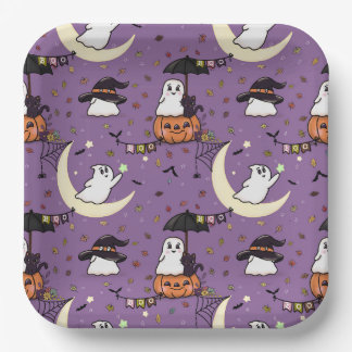Assiettes En Carton Motif Halloween fantôme mignon