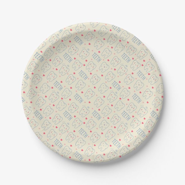 Assiettes En Carton Motif heureux en pastel de dents (Devant)