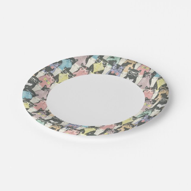 Assiettes En Carton Motif Hipster Cute Cats (Angle)