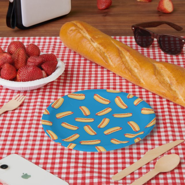 Assiettes En Carton Motif Hotdogs de restauration rapide (Pique-nique)