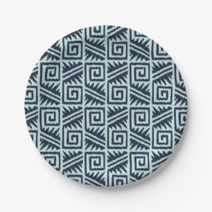 Assiettes En Carton Motif Ikat Aztec - Indigo et bleu clair