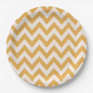 Assiettes En Carton Motif Jaune Chevron Zigzag