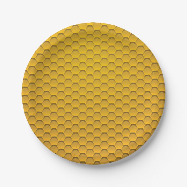 Assiettes En Carton Motif jaune de nid d'abeilles (Devant)