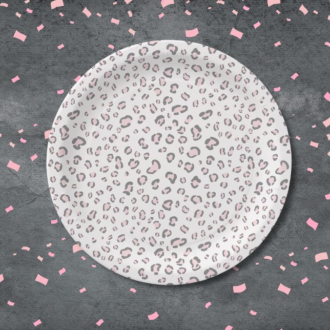 Assiettes En Carton Motif léopard gris rose (Créateur téléchargé)