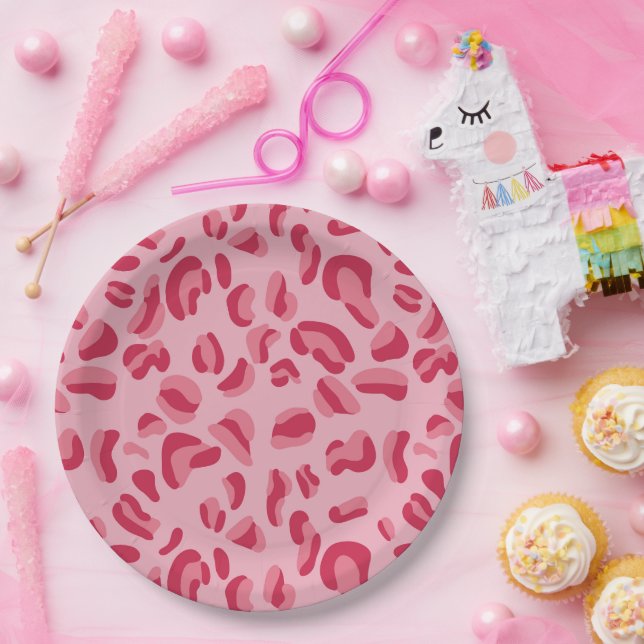 Assiettes En Carton Motif léopard rose (Fête)