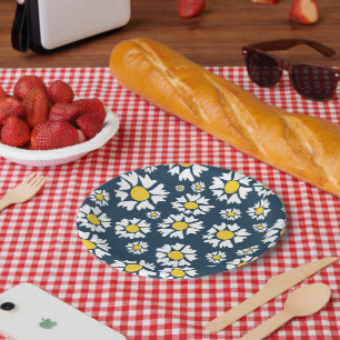 Assiettes En Carton Motif marguerrier, motif floral, marguerites blanc