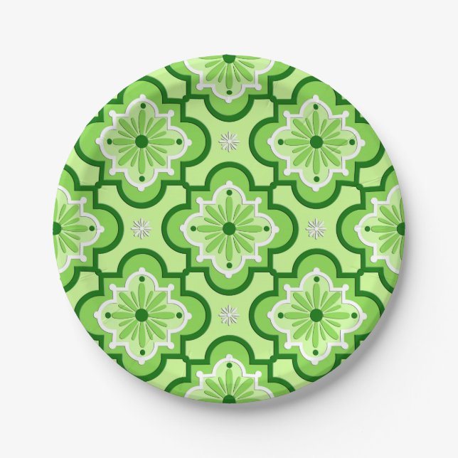 Assiettes En Carton Motif marocain en tuiles - Vert citron (Devant)