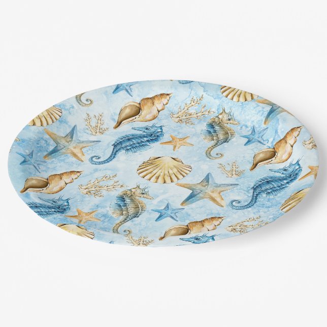 Assiettes En Carton Motif mer et océan (Angle)