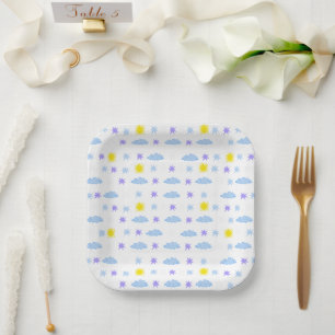Assiettes En Carton Motif météorologique étoilé, ensoleillé, nuageux
