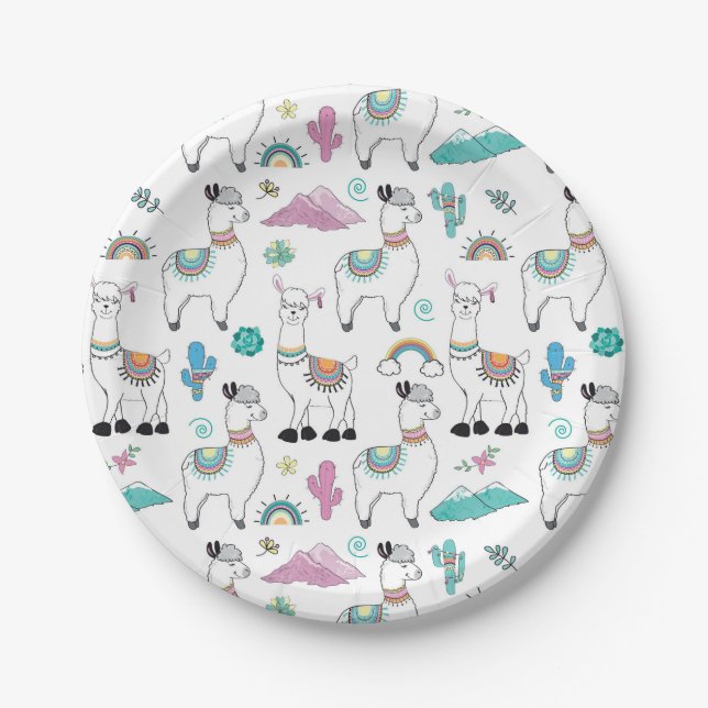Assiettes En Carton Motif mignon de lama de bande dessinée (Devant)