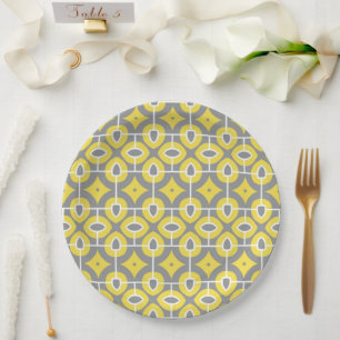 Assiettes En Carton Motif moderne tendance gris et blanc Mosaïque
