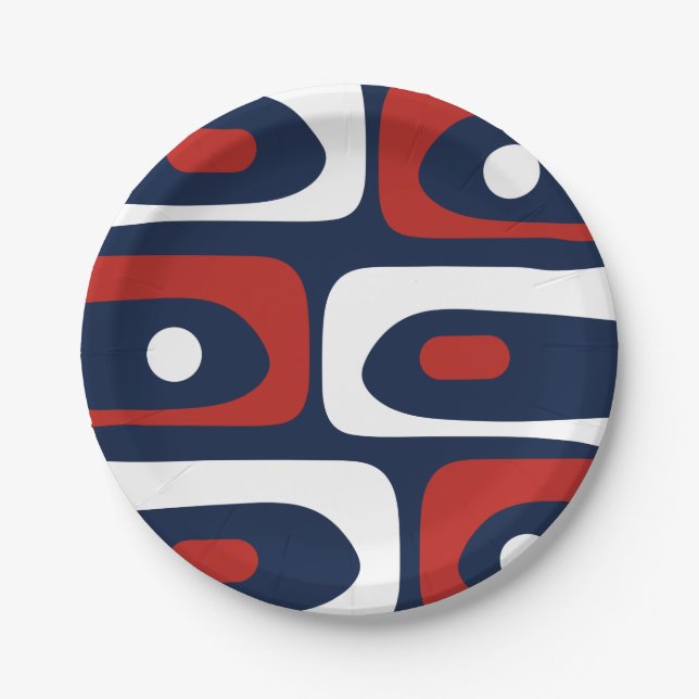 Assiettes En Carton Motif moyen de piquet rouge blanc et bleu (Devant)
