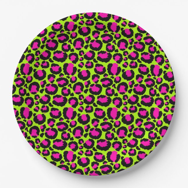 Assiettes En Carton Motif Neon Cheetah, Garçons Filles & Enfants, Leop (Devant)