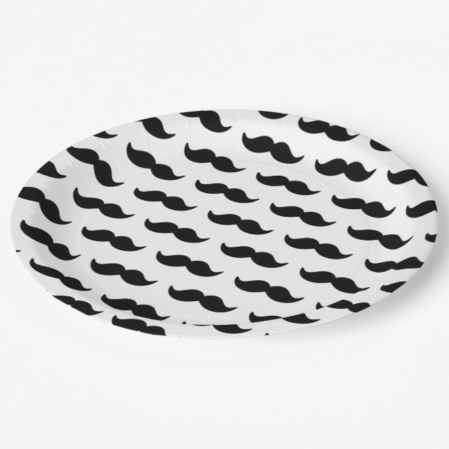 Assiettes En Carton Motif noir et blanc 1 de moustache d'amusement (Angle)