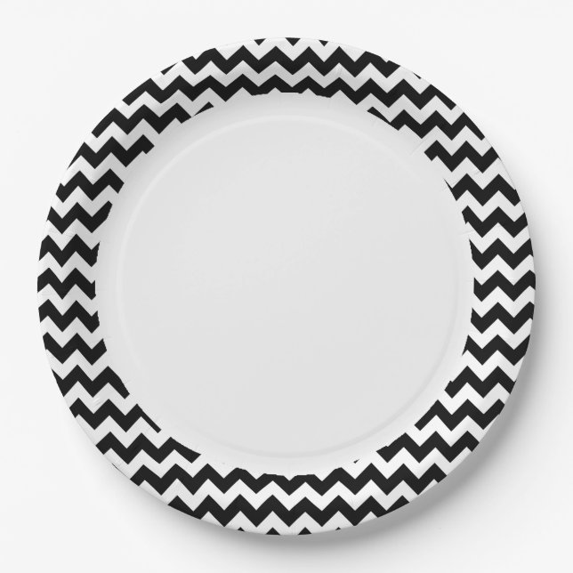 Assiettes En Carton Motif noir et blanc de Chevron de zigzag (Devant)