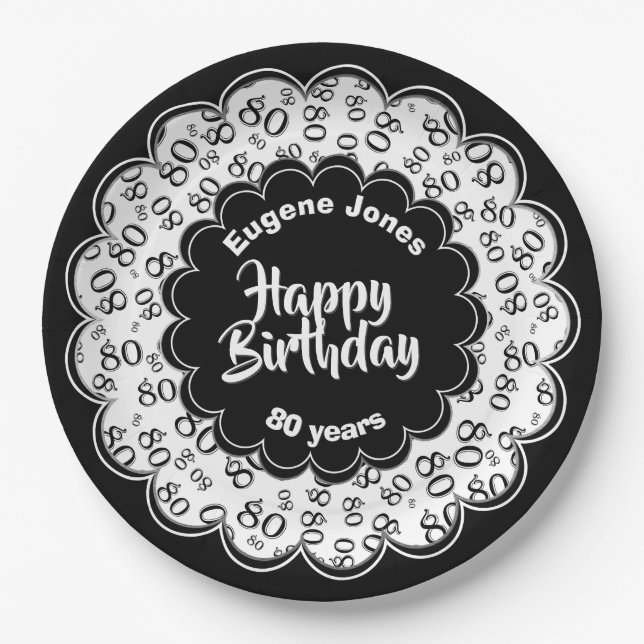Assiettes En Carton Motif noir et blanc de nombre de joyeux (Devant)