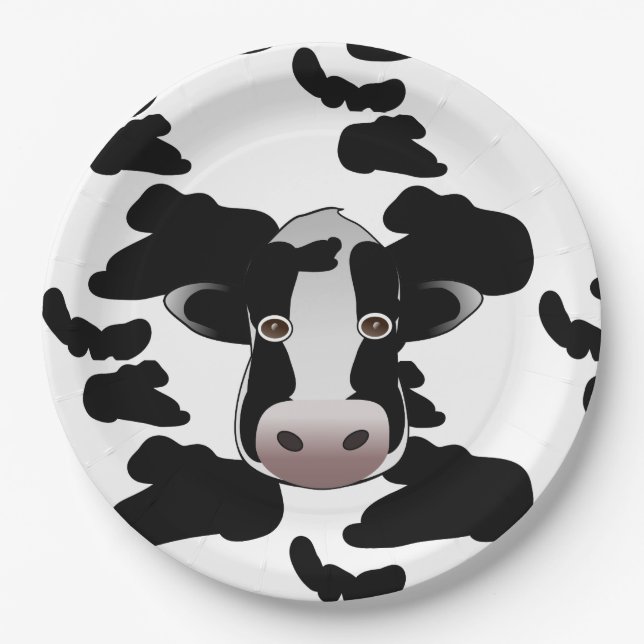 Assiettes En Carton Motif noir et blanc de vache (Devant)