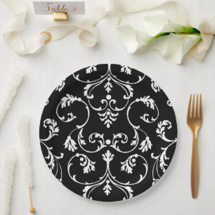 Assiettes En Carton Motif noir et blanc ornemental