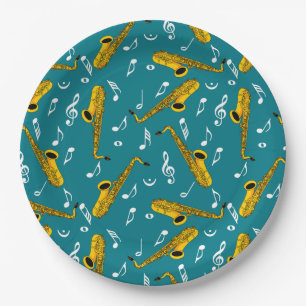 Assiettes En Carton Motif note musique saxophone