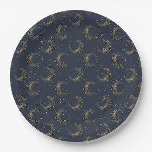 Assiettes En Carton Motif Nuit Étoilée Lune Céleste Or