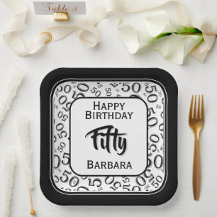 Assiettes En Carton Motif numérique aléatoire 50ème fête Noir/Blanc