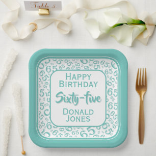 Assiettes En Carton Motif numérique aléatoire de la 65e fête Vert/Blan