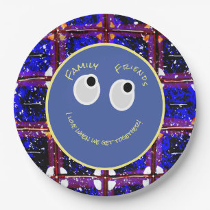 Assiettes En Carton Motif numérique tendance bleu et corail