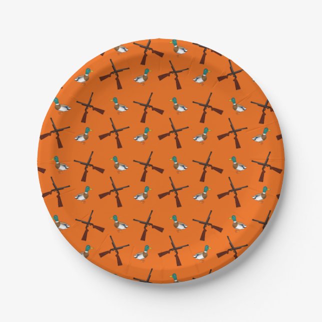 Assiettes En Carton Motif orange de chasse de canard (Devant)