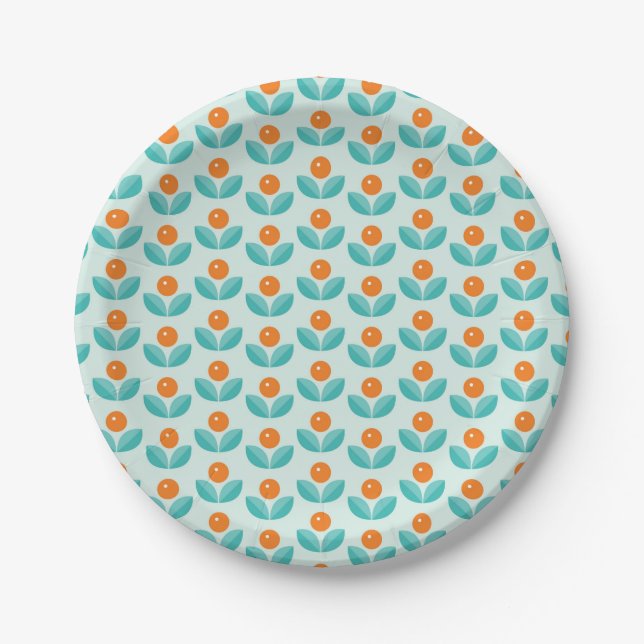 Assiettes En Carton Motif orange géométrique de style scandinave (Devant)
