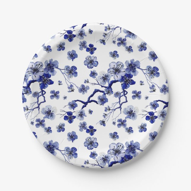 Assiettes En Carton Motif oriental de branche de Sakura (Devant)