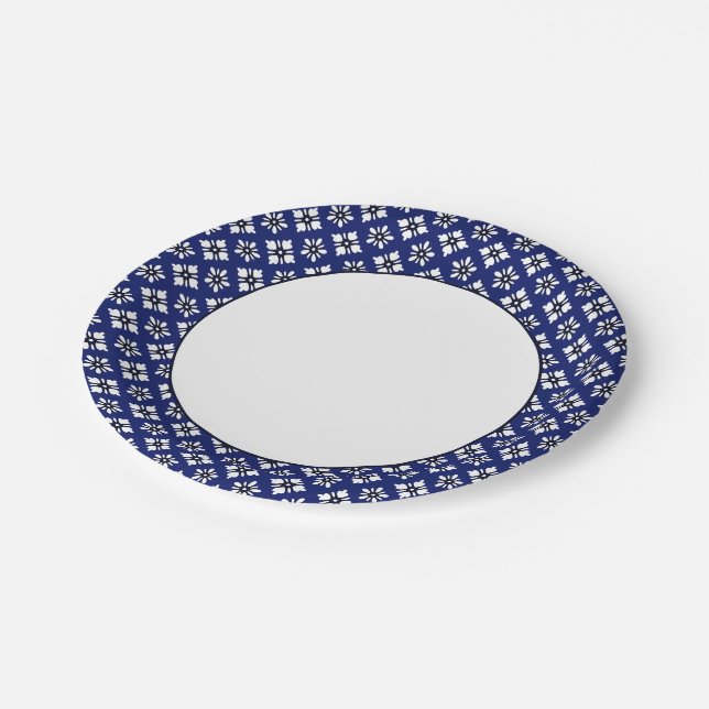 Assiettes En Carton Motif Oriental Indigo White Katazome Fleurs (Angle)