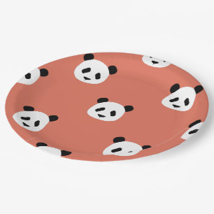 Assiettes En Carton Motif Panda minimaliste - Rouge terre cuite