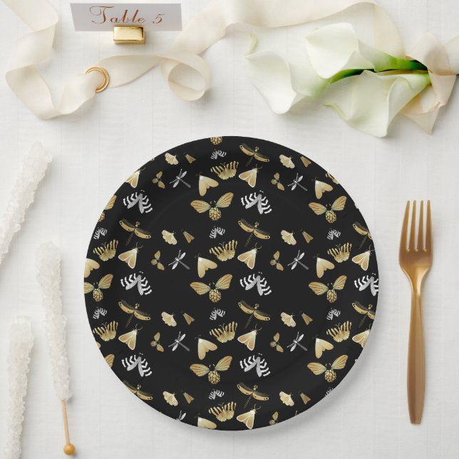 Assiettes En Carton Motif papillon de papillon noir (Mariage)