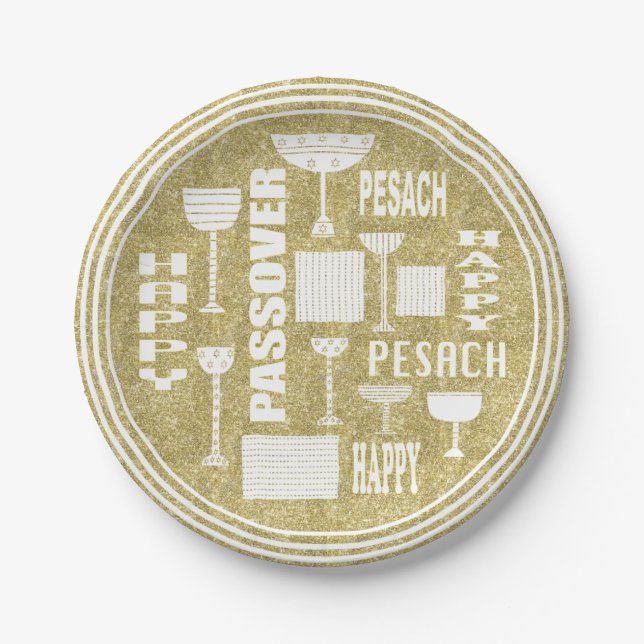 Assiettes En Carton Motif "Passover Gold" en plaque papier passover (Devant)