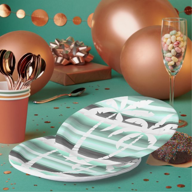 Assiettes En Carton Motif Pastel Mint Green Grey (Multi)