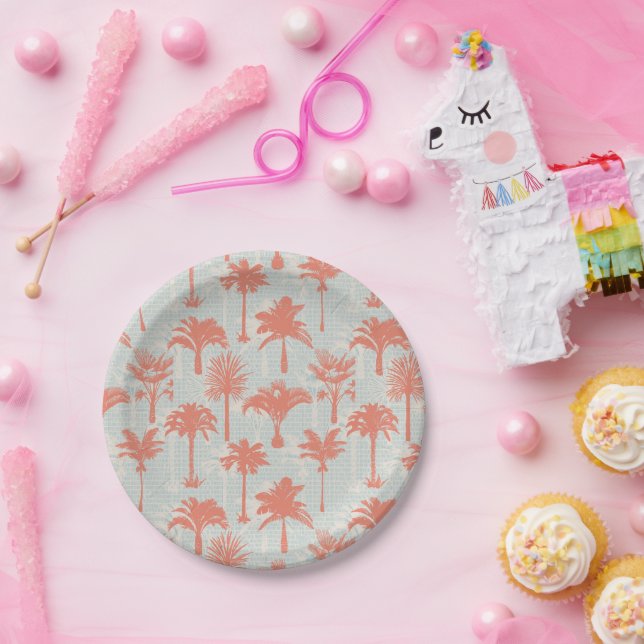 Assiettes En Carton Motif Pastel Palm Tree (Fête)