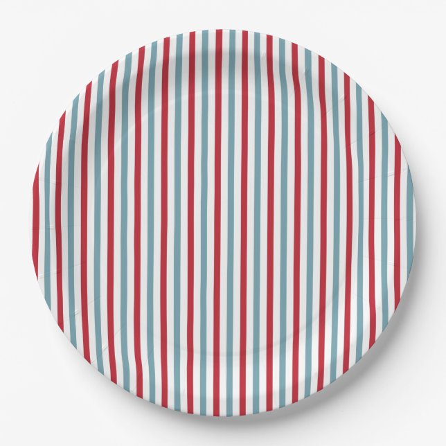 Assiettes En Carton Motif patriotique blanc et bleu rouge de rayure (Devant)