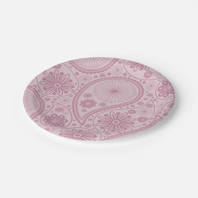 Assiettes En Carton Motif Pink paisley (Angle)