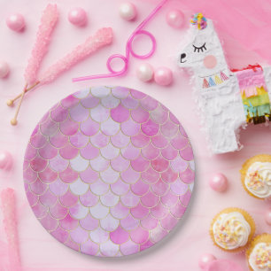Assiettes En Carton Motif Pink Pastel & Gold Shimmer Mermaid