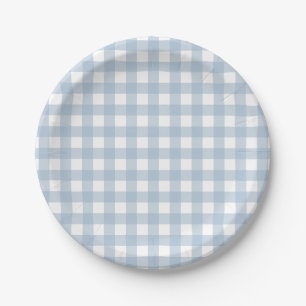 Assiettes En Carton Motif Plaid En vichy bleu minimaliste
