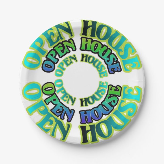 Assiettes En Carton Motif Plate Open House Blue Green (Devant)