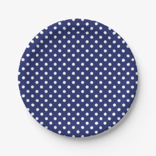 Assiettes En Carton Motif Pois Blanc Bleu marine