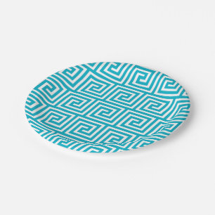 Assiettes En Carton Motif principal grec blanc bleu d'Aqua