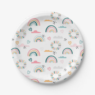 Assiettes En Carton Motif Rainbows & Hearts