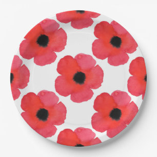 Assiettes En Carton Motif Red Poppy
