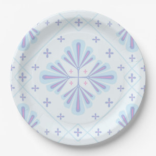 Assiettes En Carton Motif répétitif floral géométrique bleu pastel